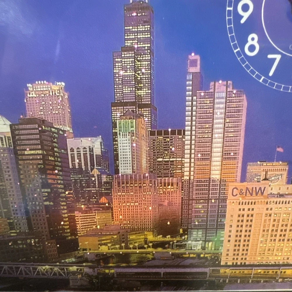 Vintage Lighted Chicago Skyline Clock Man Cave Bar Wall Decor Fiber Optic